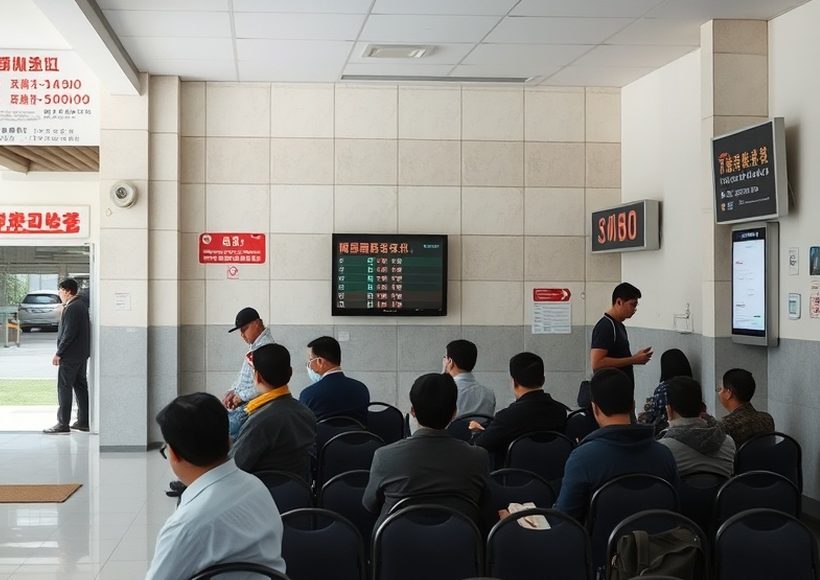 導入後 — 手続きの種類ごとに受付番号を分け、待合スペースが整理されています。